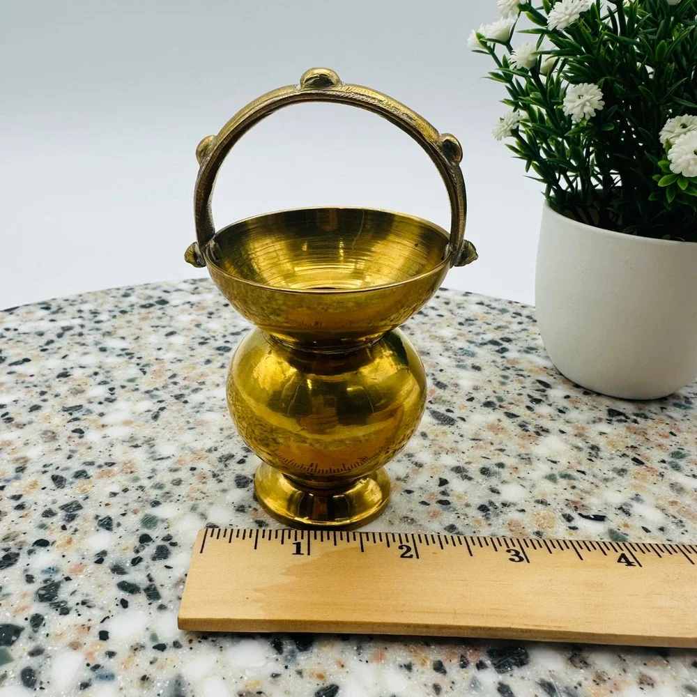 Vintage Solid Brass Miniature Kamandalu Water Bowl Pot Gold Color Small Vase 4
